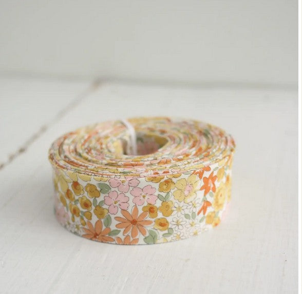 2.5” Bias Quilt Binding – Yellow Floral – Ready-Made Cotton Binding – Made in USA – Sold by the Yard